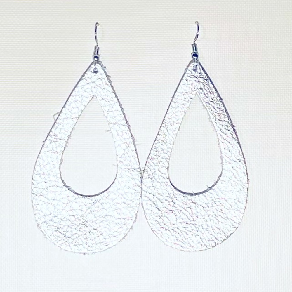 Real Genuine Leather Earrings - Silver